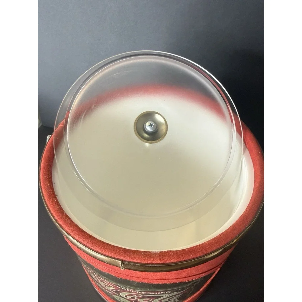 Vintage Coca-Cola Ice Bucket Red & Gold & Clear Acrylic Handle Made in USA EUC